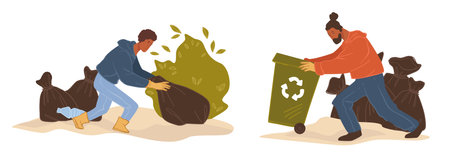 People Cleaning Environment Garbage Outdoorsのイラスト素材