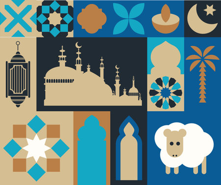 Grand Mosque Celebration Flat Illustrationのイラスト素材