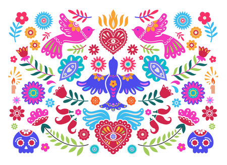 Mexican Folk Colorful Composition vectorのイラスト素材