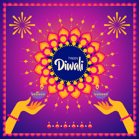 Hands Holding Diyas Diwali Mandalaのイラスト素材