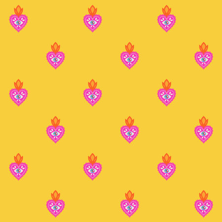Sacred Flaming Heart Seamless Pattern