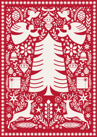 Festive Folk Angels Christmas Patternのイラスト素材