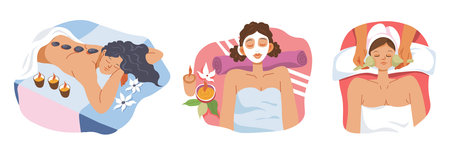 Flat Spa Treatment Relaxation Scenesのイラスト素材