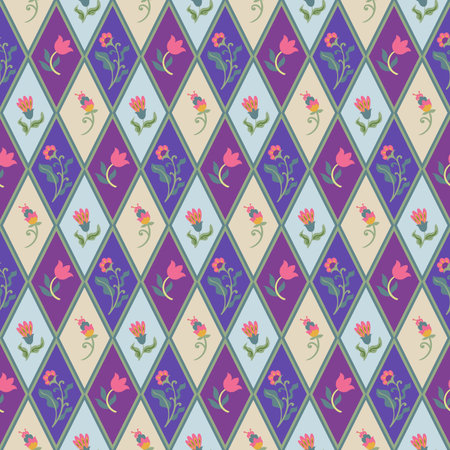 Muted Folk Diamond Floral Pattern