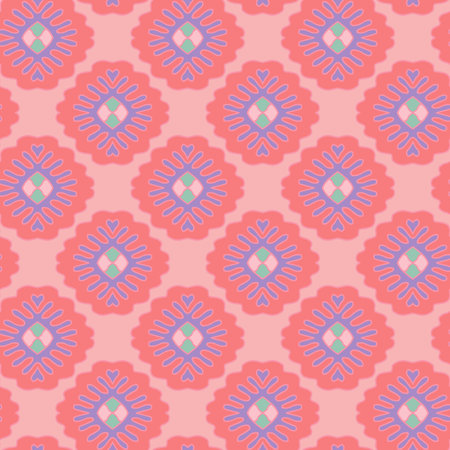 Symmetrical Folk Floral Bloom Coral Patternのイラスト素材