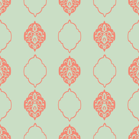 Mint Peach Floral Damask Silhouette Artのイラスト素材