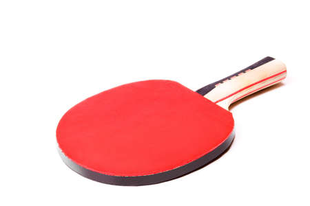 Table tennis racket in red soft cover. Isolated on white background.の写真素材