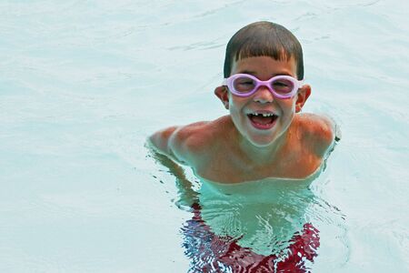 Boy with Pink Gogglesの写真素材