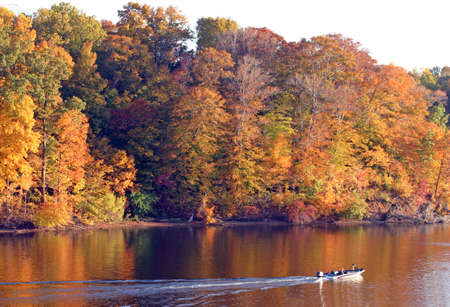 Boat on Water in the Fallの写真素材