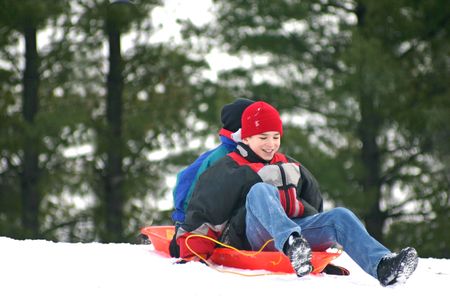Boys Sleddingの写真素材