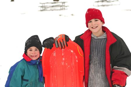 Boys Sleddingの写真素材
