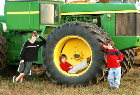 Boys and a Large Tractorのeditorial素材
