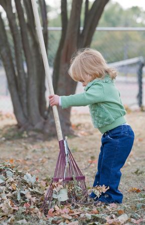 Girls Playing in Fall Leavesの写真素材