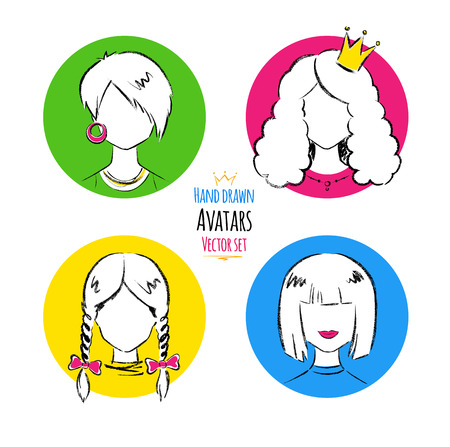 Hand drawn illustration of female avatars.のイラスト素材