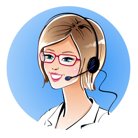Hand drawn vector illustration of call center operator.のイラスト素材
