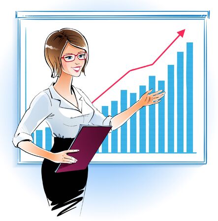 Business woman at a presentation. Vector illustration.のイラスト素材