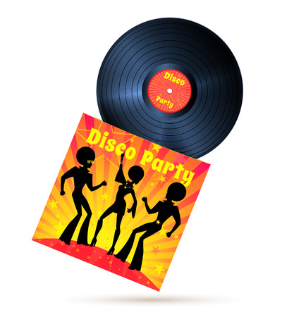 Vinyl record and cover with disco party illustration.のイラスト素材