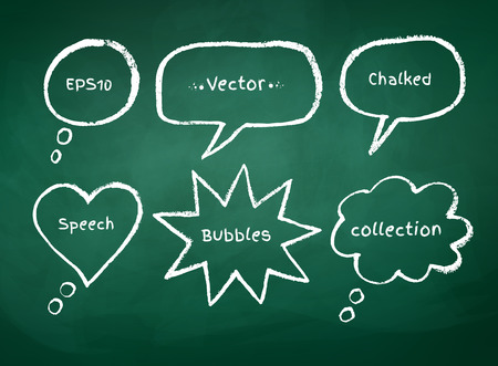 Chalked bubble-talks drawn on green school board background.のイラスト素材