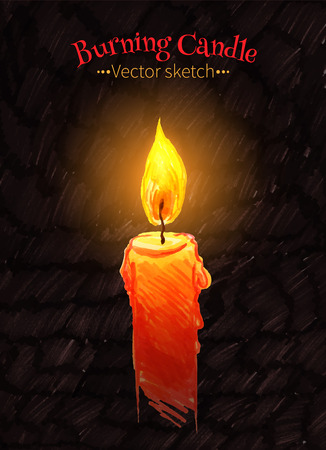 Felt pen drawing of burning candle. Vector illustration.のイラスト素材