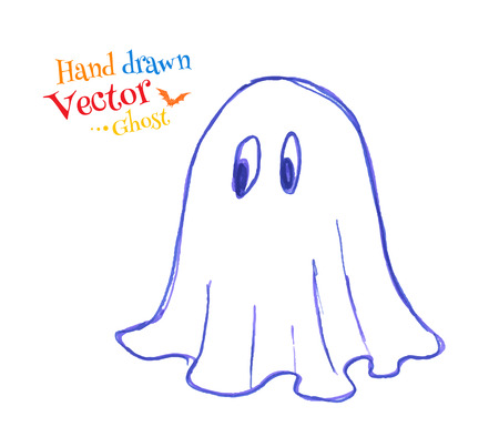 Felt pen childlike drawing of cute ghost. Vector illustration. isolated.のイラスト素材