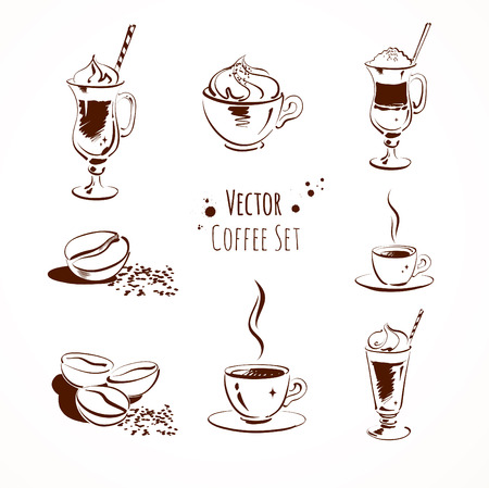 Sketchy coffee line art vector set.のイラスト素材