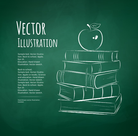 Chalk drawn illustration of apple on books.のイラスト素材