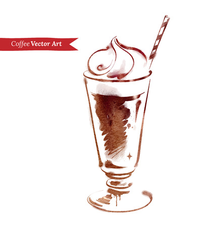 Vector watercolor sketch of iced coffee.のイラスト素材