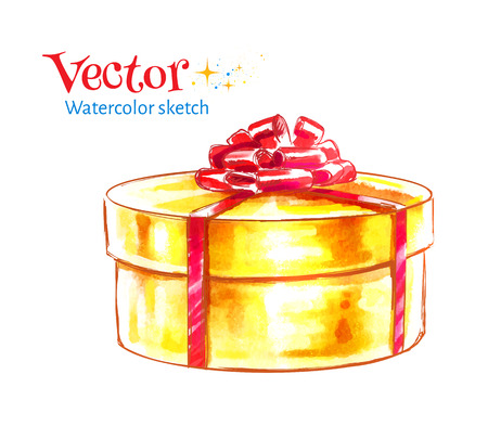 Vector watercolor illustration of gift box.のイラスト素材