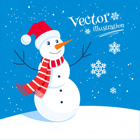 Vector illustration of snowman and snowflakes.のイラスト素材