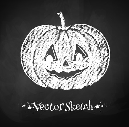 Chalkboard drawing of Halloween pumpkin.のイラスト素材