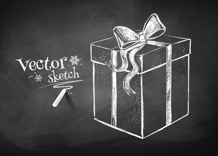Chalkboard drawing of gift box.のイラスト素材