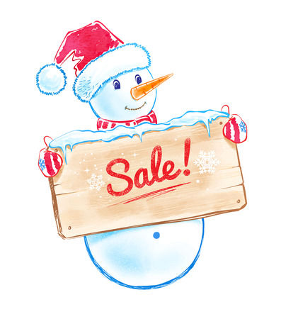 Cute snowman with sale sign.のイラスト素材
