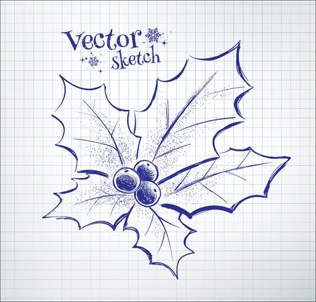 Christmas holly drawn on checkered paper.のイラスト素材