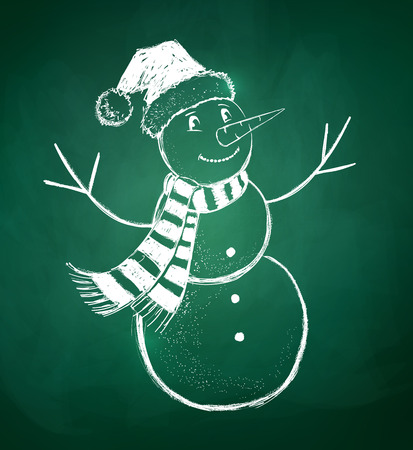 Chalkboard drawing of cute snowman.のイラスト素材
