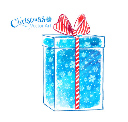 Vector watercolor illustration of gift box.のイラスト素材