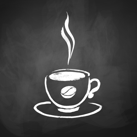 A cup of coffee with coffee bean. Hand drawn sketch on chalkboard background.のイラスト素材