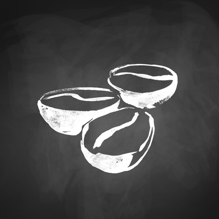 Hand drawn sketch of coffee beans on chalkboard background.のイラスト素材