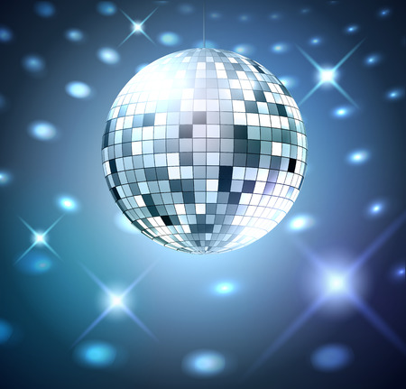 Silver disco ball on glowing background.のイラスト素材