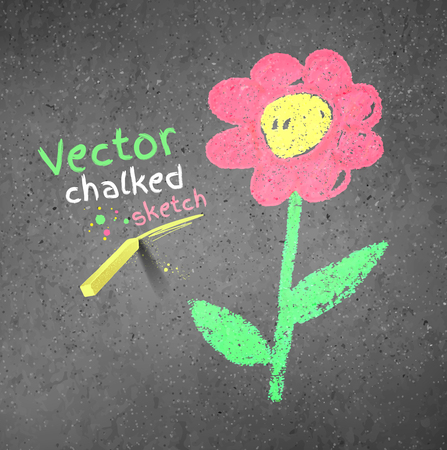 Chalk drawing of flower on grunge asphalt texture.のイラスト素材