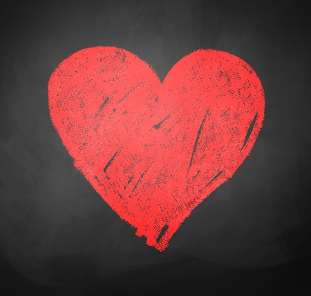 Kids color chalked drawing of heart on school blackboard background.のイラスト素材