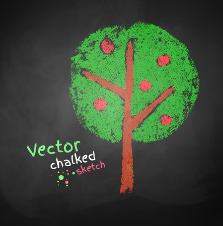 Kids chalked drawing of apple tree.のイラスト素材