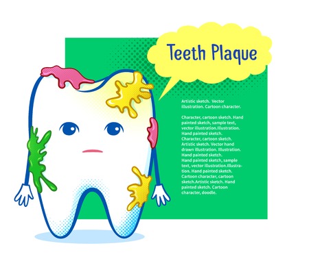 Cute aching tooth character on speech bubble design background.のイラスト素材