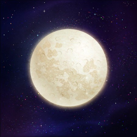 illustration of full moon on dark violet outer space and stars background.のイラスト素材