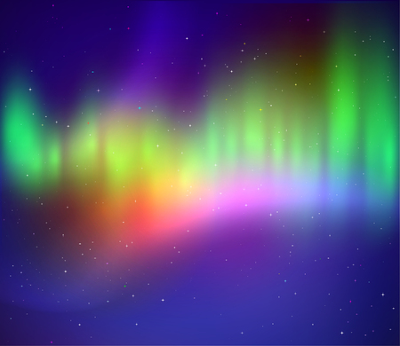 illustration of northern lights background in green, blue and violet colorsのイラスト素材