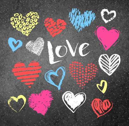 Grunge Valentine hearts with letteringのイラスト素材