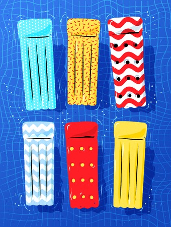 Pool rafts floating on waterのイラスト素材