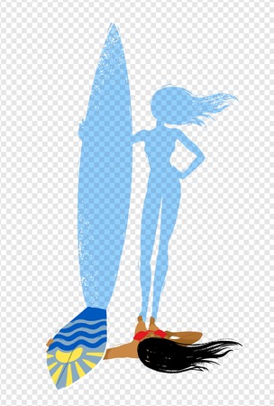 Top view vector illustration of surfer girlのイラスト素材