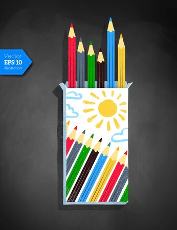 Top view vector illustration of color pencil boxのイラスト素材