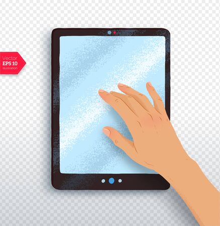 Vector illustration of hand with tabletのイラスト素材
