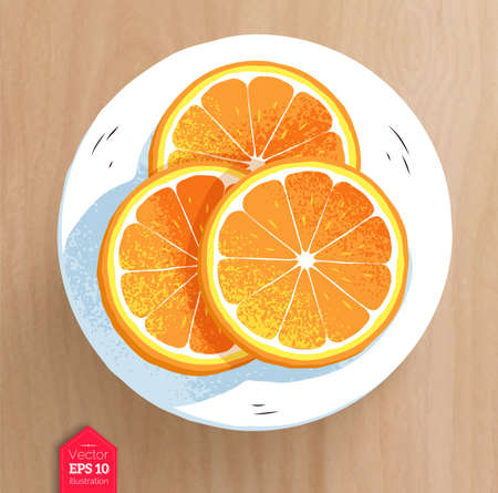 Slices of orange on wooden table backgroundのイラスト素材